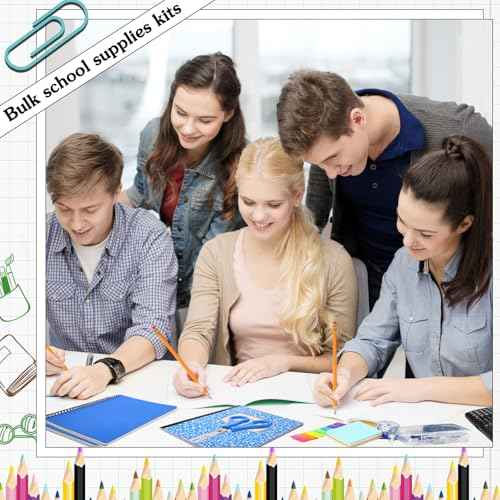 108 Pcs Middle High School Supplies Kit Back to School Supplies for Student 7-12 Grades Essentials Bundle Box Calculator Pencils Compass Notebook Pens(Blue)