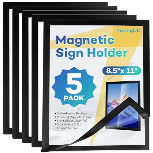 YixangDD 8.5x11 Inch Magnetic Sign Holders - 5 Pack, Reusable Clear PVC Frames