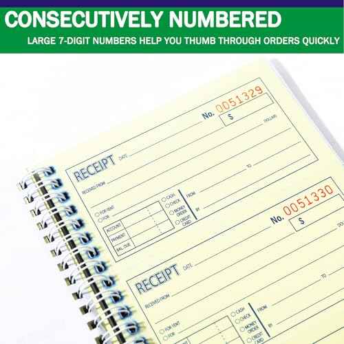 Cash Receipt Book, 200 Sets, 2-Part Carbonless, 5-1/4" x 11", Spiral Bound, White & Canary Copies - Numbered Forms for Cash Transactions, Rent Payments & Business Records (1pack)