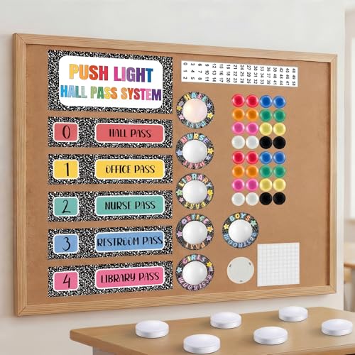 VIHOSE Classroom Hall Pass Set with Push Light, 6 Composition Notebook Design, Organizer Kit for Teachers & Students