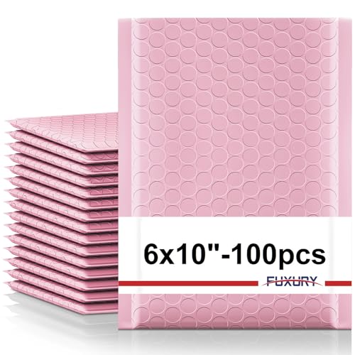 Fuxury Pink Bubble Mailers 6x10 Inch 100 Pack Self Seal Padded Envelopes