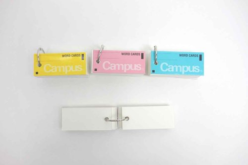 Kokuyo Campus Flash Cards with Binder Rings, Word Cards, Anki Cards, Mini Notecards, Medium Size 0.12''x 2.68'', 30 Packs in Blue, Pink and Yellow, Japan Import (TAN-101TSUME)