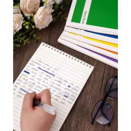 Dynta Steno Pads Spiral 6x9 12 Pack Gregg Rule Notebooks 6 Assorted Covers 60 Sheets White Paper, Writing Note Pads for Note-taking in School Office Home College University Work Travel