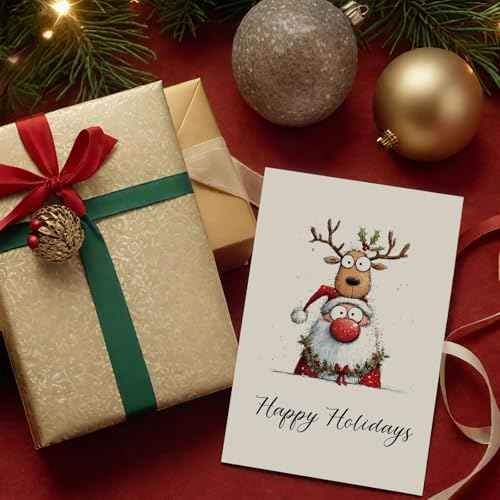 24 Fun Christmas Cards with Envelopes & Stickers, 6 Cute Designs Happy Holiday Cards Boxed Xmas Greeting Card, 4'' x 6'', Christmas Thoughtful Gift for Friends and Family - Blank Inside