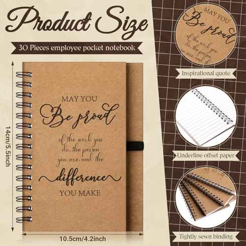 Cholemy 90 Pcs Thank You Gifts Graduation Teachers Employee Appreciation Gifts Bulk Team Coworker Christian Inspirational Spiral Motivational Bamboo Pen Kraft Notebooks with Keychain(Proud)