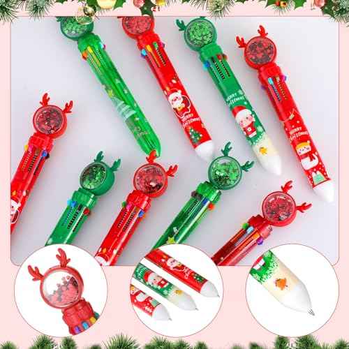 Tenceur 60 Pcs Christmas Mini Notebook Bulk and 60 Pcs 10 in 1 Christmas Ballpoint Pens Set Multicolor Ballpoint Pens for Christmas Student Teacher Bulk Gifts Party Favors