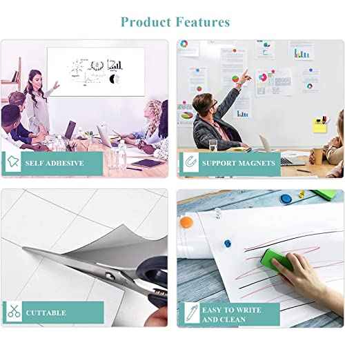 Magnetic Dry Erase Whiteboard Sticker, 24" x 39" Stick on Whiteboard for Wall, Dry Erase Board Peel and Stick for Kids, Office, Home, with Marker, Eraser and Magnets (Adhesive Backing)