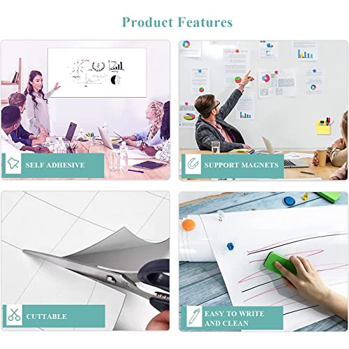 White Board Adhesive Contact Paper, 24" x 36" Stick on Magnetic Whiteboard Roll, Dry Erase Board for Wall, Easy to Write and Clean Magnetic Board for Kids, Office, Home, with Marker, Eraser