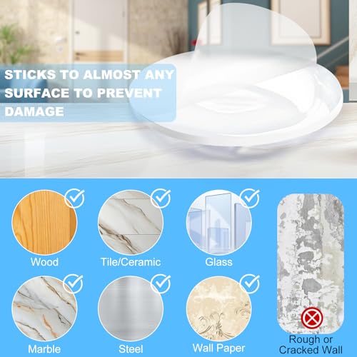 JZWBLILY Clear 2-Inch Wall Door Knob Protectors 6 Pack Self-Adhesive Door Wall Bumpers