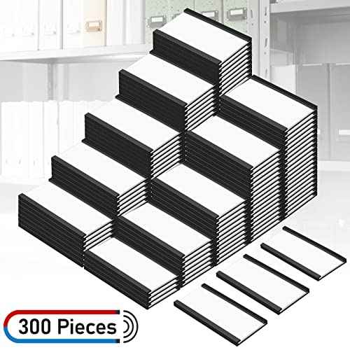 300 Pieces Magnetic Label Holders Channel Labels Racks Magnetic Card Holders with Protective Films and Replacement Strips for Metal Shelf, Filing Cabinet, Mailbox, Whiteboard (1 x 2 Inch)