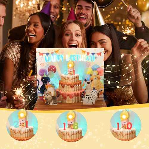 Musical Birthday Cards, Funny Pop Up Cat Birthday Card with Colourful Lights, Greeting Card with Blow Out Candles & DIY Numeric Ages, Birthday Cards for Kids, Boys, Girls, Men, Women, Wife, Cat Lovers