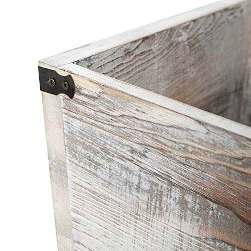 Rustic Whitewashed Torched Wood Square Waste Basket Recycle Bin Trash Can Decorative Metal Brackets Whitewashed Wooden Garbage Container Ash Holder Bedroom Living Room Home Office