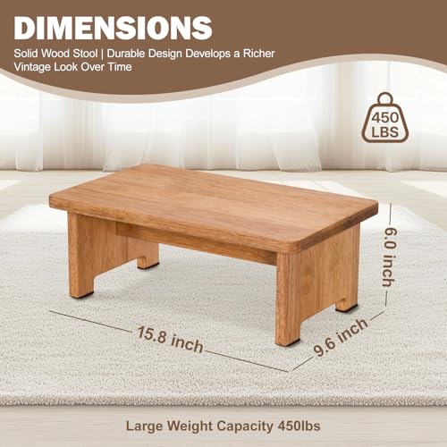 Solid Wood Step Stool 6-Inch Anti-Slip One-Step Stool for Adults