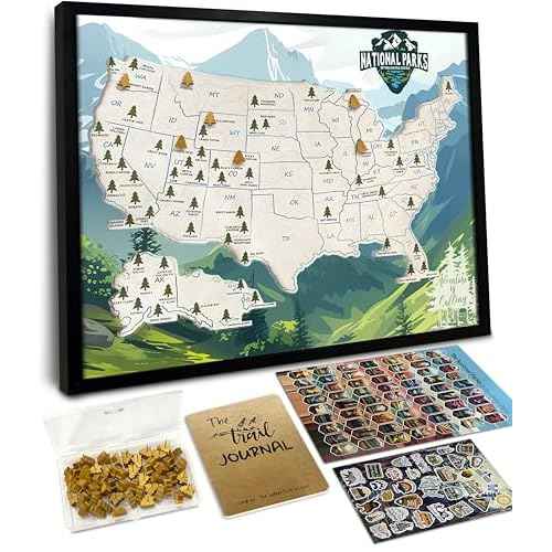 flinelife National Parks Map With Wooden Pine Tree Pins, 12X10, National Park Bucket List Cork Map, Perfect for National Parks Lovers, Hiker, Couples and Families Gift