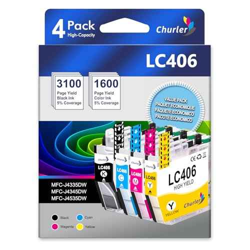 LC406 Ink Cartridges Replacement for Brother LC406 LC406XL Compatible with Brother MFC-J4535DW MFC-J4345DW MFC-J4335DW MFC-J5855DW MFC-J5955DW MFC-J6555DW (4 Color)