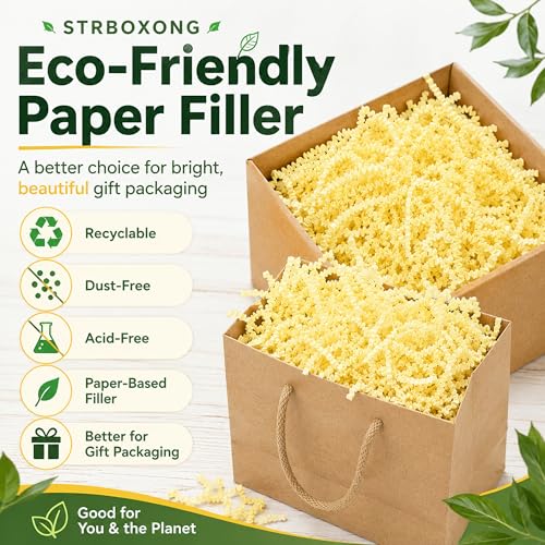 STRBOXONG Light Yellow Crinkle Paper Filler 1 LB, Recyclable Cut