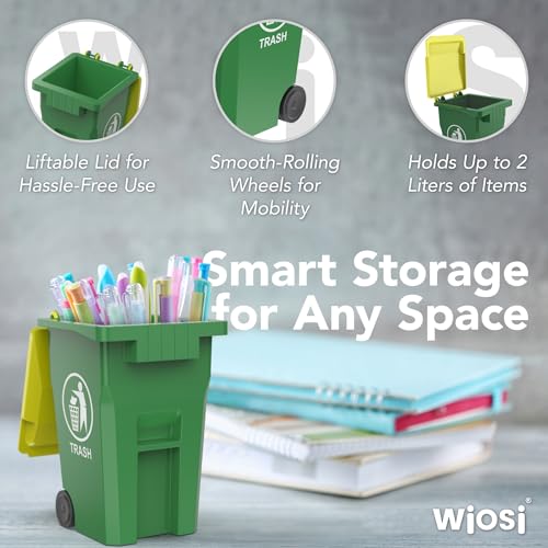 Wiosi Mini Trash Can and Pen Holder with Recycling Bin - Blue-Green, 5"