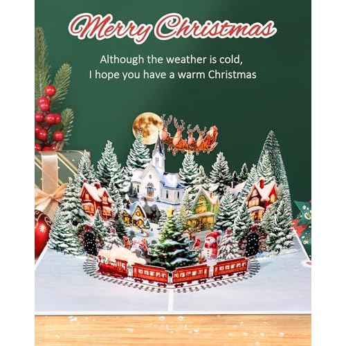 Winter Village Pop up Christmas Cards - 5x7 Xmas Cards with Envelope & Blank Note, Handmade 3D Merry Christmas Gifts for Husband Wife Daughter Son Family, Festive Night Santa Sleigh & Snowman