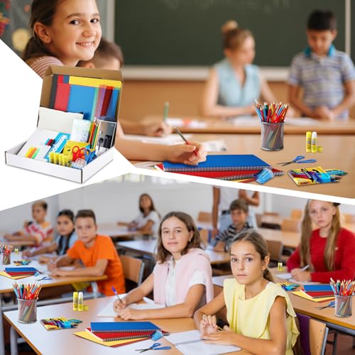 Colarr 210 Pcs/ 6 Set School Supplies Kit for Kids Back to School Supplies Bundle Grades K12 School Essentials Bulk Includes Ruler Folders A4 Notebooks Pencils Pens Earphone and More for Students