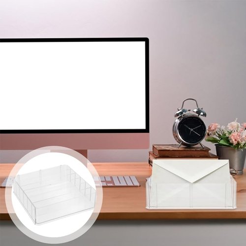2 Packs Acrylic Mail Holder 6 Slots Clear Desk Organizer for Envelope Card Makeup Home Office