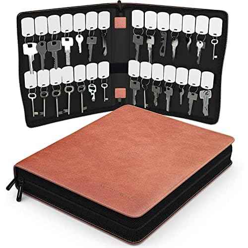 Northwall Leather Key Storage Organizer Case ? 28 Tags Zippered Binder for Property, Office, and Car Keys ? Portable Landlord Key Organizer for Landlords and Real Estate Professionals (Brown)