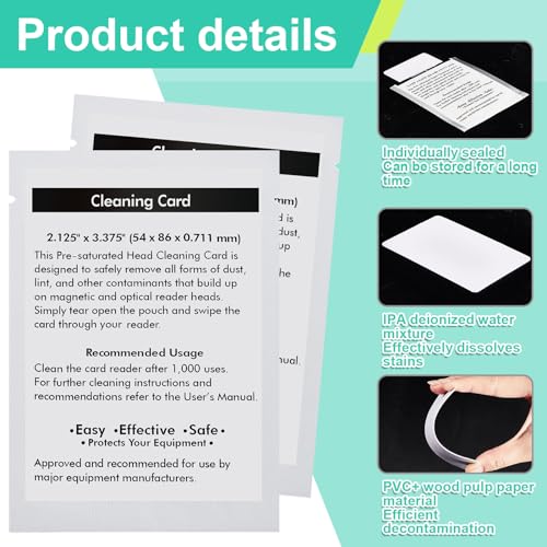 Sliner 100 Pcs Credit Card Reader Cleaner Cards Dual Side Cr80 Reader Cleaning Scanner Cleaning Sheets Pos Swipe Terminal for Printer Optical Credit Machines