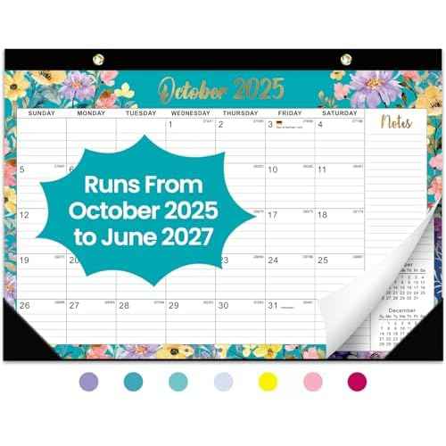 Desk Calendar 2026, 21 Months Calendar Runs from October 2025 to June 2027 - Large 17" x 12" Desktop/Wall Monthly Calendar for Home School, or Office - Floral