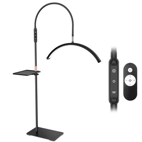 Fitlume Lash Light for Eyelash Tech, Gooseneck Floor Lamp Led Half Moon Ring Light for Eyelash Extensions, Tattoo Artist, Nail Tech, Esthetician, Cool/Warm Modes, Dimmable Brightness, Movable Tray