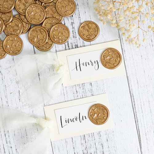 UNIQOOO Wax Seal Stickers - 3D Magnolia Wedding Invitation Envelope Botanical Seal Stickers, 50 Pcs Self- Adhesive Antique Gold Stickers, Perfect for Invitation, Christmas, Gift Wrapping, Party