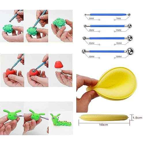 Polymer Clay Tools, Dotting Tools, Nail Art, Air Dry Clay, Sculpting Painting Embossing Scoring Modeling, Ball Stylus Pen, Rock, Silicone, Langqun