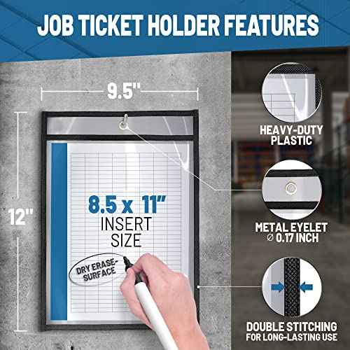 30 Pack Job Ticket Holders 8.5x11 - Work Order Plastic Sleeves for Documents - 8 1/2 x 11 Shop Ticket Holders - Heavy Duty Sheet Protectors - Dry Erase Pocket Sleeves - Dry Erase Clear Pocket Sleeve