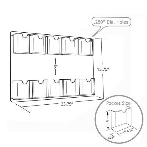 Azar Displays 252069 Ten-Pocket Wall Mount Brochure Holder, 2-Piece Set