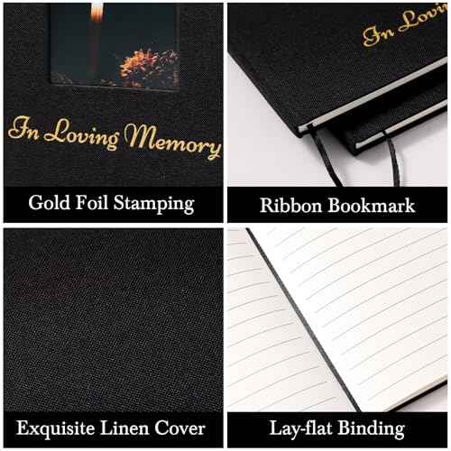 XKDOUS Linen Funeral Guest Book for Memorial Service Hardcover in Loving Memory Guestbook Celebration of Life Keepsake Guest Sign in Book with Table Sign for Funeral Service