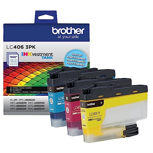 Brother LC406 Ink Cartridges 3-Pack | Cyan Magenta Yellow for INKvestment Tank Printers