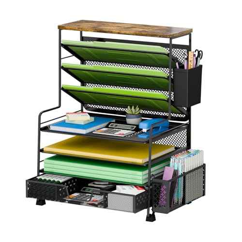 8 Tier Desk File Organizer, Metal Mesh Letter Tray Paper Organizer, Large Capacity Desktop Organizers, Desk Accessories File Holder Storage Organization for Office, Home or School, Black