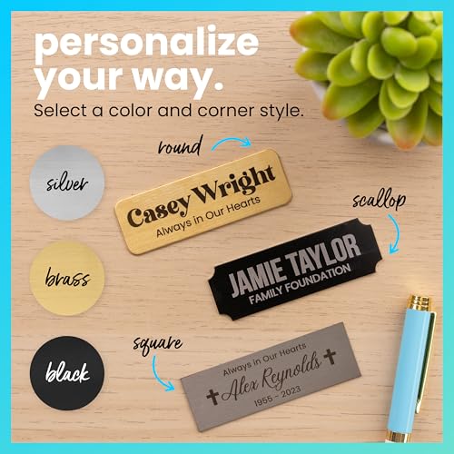 ExcelMark Brass Personalized Name Plate - 20 Icons, Custom Corners & Borders