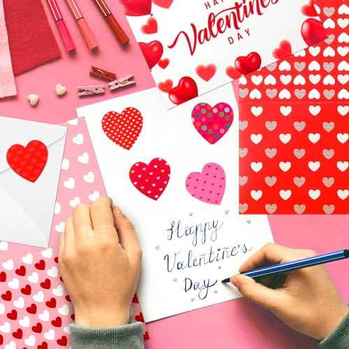 Sherr 120 Pieces Happy Valentine's Day Greeting Blank Cards Bulk and 120 Pcs White Envelopes 24 Pcs Valentine's Day Stickers Love Heart Cards Supply