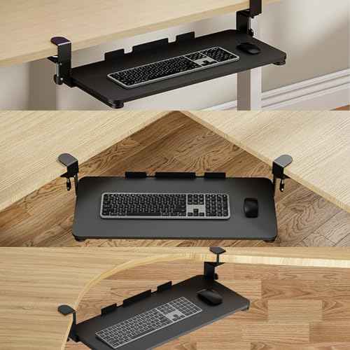 WALI Keyboard Tray Under Desk, Pull-Out Keyboard & Mouse Tray with 45¡Æ Adjustable C-Clamp, Ergonomic Platform Computer Drawer for L Shaped & Flat Desk 26.4" x 11.8" (KBT001-B), Black