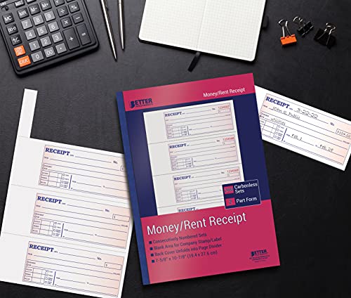 Cash Receipt Book 4-Pack, 2-Part Carbonless, 7-5/8 x 10-7/8 in – White/Canary, Large Money & Rent Receipts