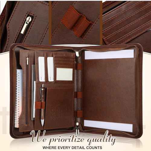 4 Pcs Christian Gifts for Men Pastors Appreciation Leather Bible Portfolio Scripture Notebook Bookmark Pen Religious Present Pastor Kit Supplies Accessories, 'I can do all things' Church Notes Journal