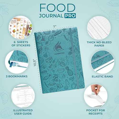Clever Fox Food Journal Pro ? Diet & Wellness Planner for Women & Men ? Weight Loss Diary with Calorie Tracker ? Food Log for Tracking Meals, Exercise & Weightloss - Undated, 7" x 10" Aquamarine