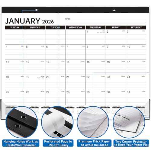 2026 Desk Calendar - 2026 Calendar from January to December 2026, Large Monthly Calendar Planner for Office, School, Home, 17'' x 12''