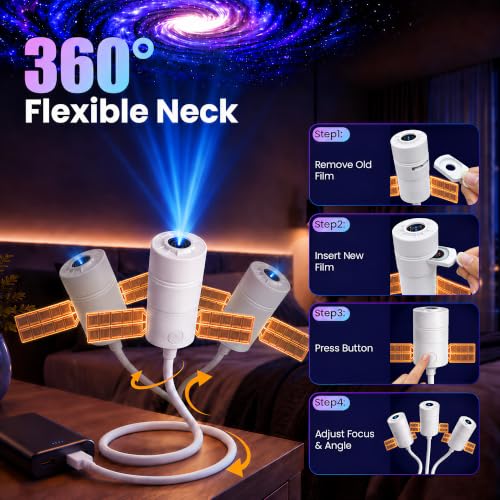 DAXMAIRELOX 5D Holographic Night Light Projector with 10 Films, Dual Auto-Off, USB Ceiling & Wall Decor
