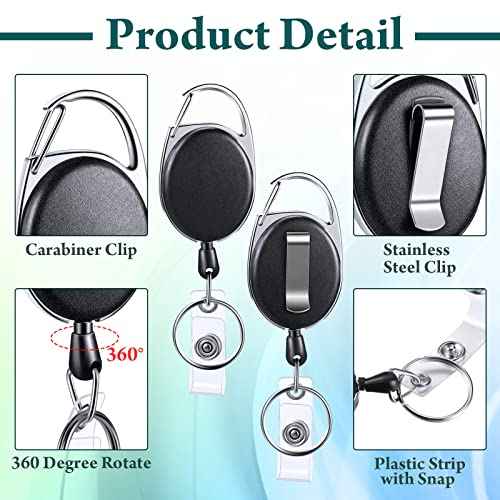 Laumoi Heavy Duty Retractable Badge Holder Reel with Belt Clip Keyring and Waterproof Vertical ID Card Holders for ID Name Card Keychain Badge(Black,60 Pack)