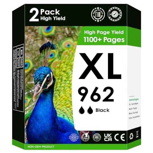 Compatible Ink Cartridges 962 XL Works with OfficeJet Pro 9010 9012 9014 9015 9016 9019 9020 9022 9025 9026 9028 Printers. (Black, Magenta, Cyan, Yellow) (2 Pack (Black))