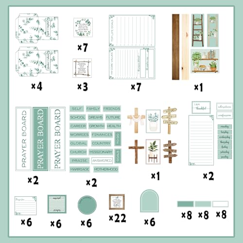 Green Prayer Board Kit with Eucalyptus Cross Decorations - Christian Gift, Wall Art Supplies for Home, Church, Office (180 pcs)