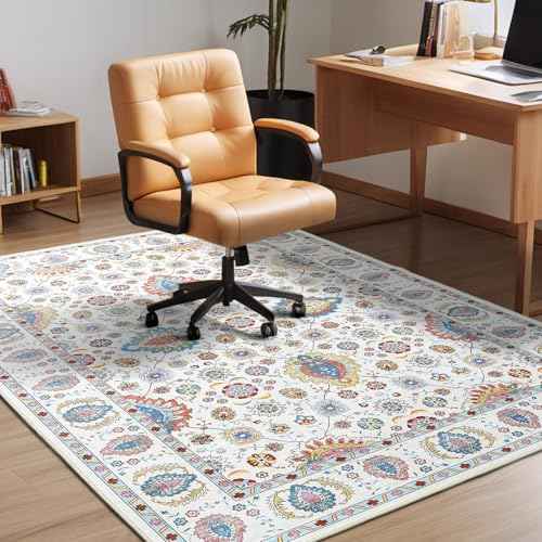 Office Chair Mat for Hardwood Floor,Computer Chair Mat Office Rugs for Rolling Chairs,Under Desk Rug for Floor Protector,Anti Slip Machine Washable Area Rug Beige 48"x60"