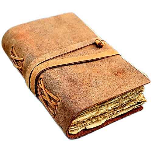 Vintage leather journal - Deckle Edge Rustic Paper - Best leatherbound Pages Book of Shadows, Grimoire, Junk Journal, Fantasy medieval gifts, antique calligraphy notebook (Caramel, 12"x9" (A4))