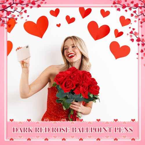 Yexiya Red Rose Flower Pens Mother's Day Rose Ballpoint Bulk Artificial Flower Pen Gift for Christmas Mom Wedding Office Classroom School Supplies Party Desktop Decor(32 Pcs)