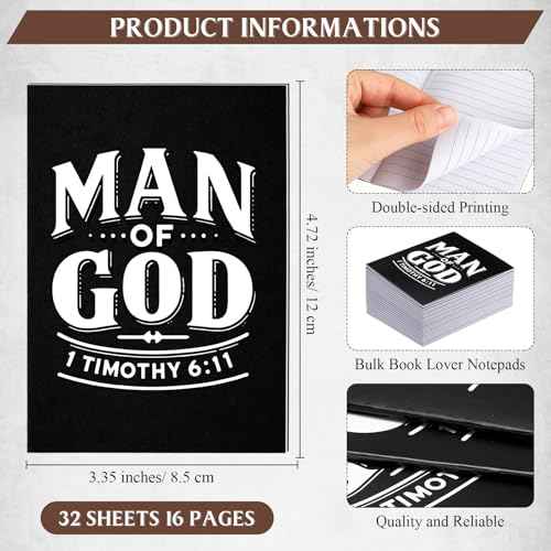 50 Set Christmas Christian Gifts for Men Bulk Man of God Christian Men Gifts 1 Timothy 6: 11 Man of God Notebook and Pen Set Bible Verse Prayer Journal Religious Notepad Pen for Church